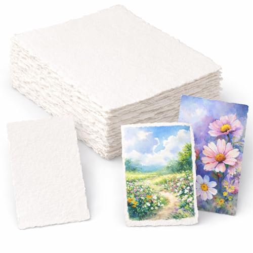 60 Sheets 300 GSM White Cotton Watercolor Paper, 6 x 8 inch Textured Deckled Edge, Ideal for Wedding Invitation, Watercolors, Cards, Crafts - color: 60 pcs, size: 6 x 8inch