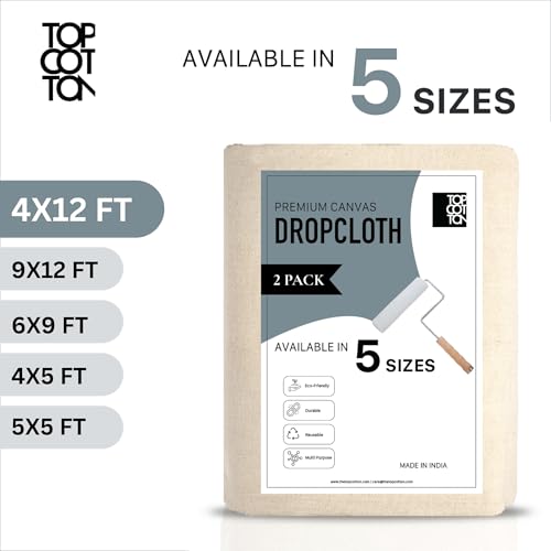 4x12ft Recycled Cotton All Purpose Canvas Tarp Cover Painter Drop Cloth-2Pk | Top Cotton Reusable Paint Drop Cloth,Canvas Tarp Cover for Painter, Furniture, Floor Protection, Painters Dropcloth - size: Pack of 2 - 4' x 12'