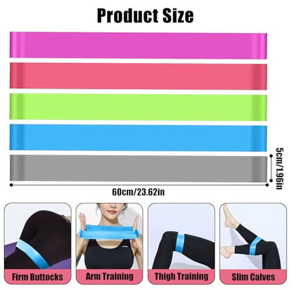 5 Packs Exercise Resistance Bands,Loop Bands for Workout, Fitness Training Band Stretch for Yoga Pilates Strength - color: Grey Blue Purple Pink Green1