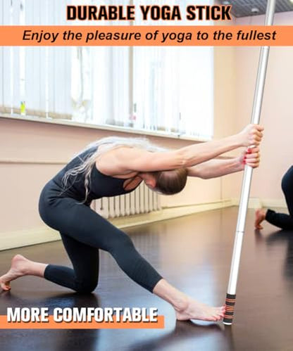 Queension 5ft Yoga Stick Adjustable Stretching Bar for Mobility & Balance | Heavy-Duty Steel Multi-Functional Fitness Pole with 4 Steel Rods & Comfort Foam Grips - color: White