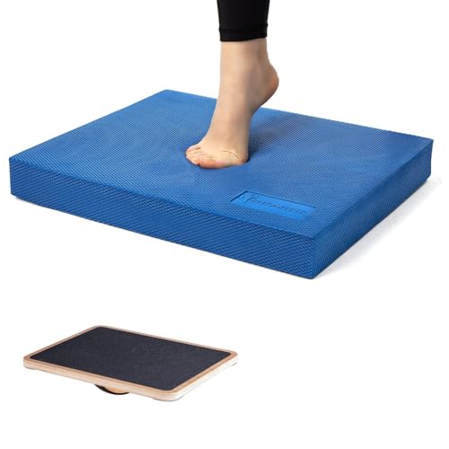 StrongTek Balance & Stability Kit – Wooden Rocker Balance Board + Extra Wide Foam Balance Pad for Physical Therapy, Fitness, and Core Training