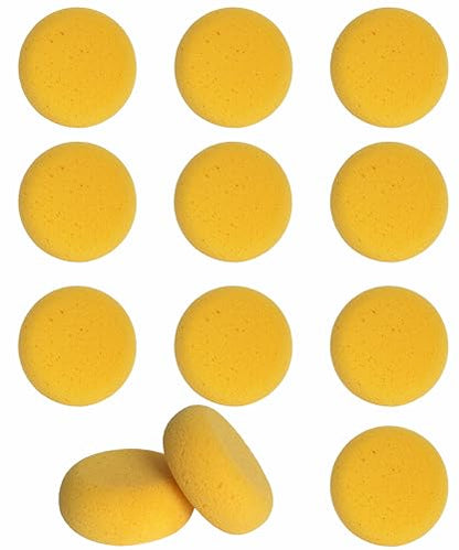 WAFJAMF 12 Pcs 3 Inch Round Painting Sponge Artist Pottery Clay Art Crafts | Synthetic reusable elasticity soft yellow sponges for acrylic watercolor face, ceramics sculpting, leather care & shoes - size: 12 Pcs