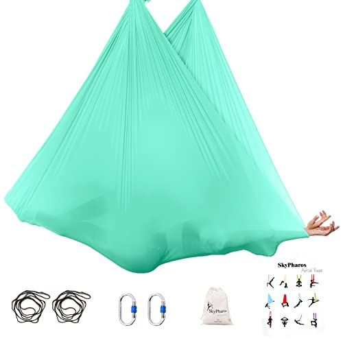 5.5 Yards Aerial Silks Yoga Swing Set - Aerial Yoga Hammock Kit Anti-Gravity Flying for Fitness, Low/Non Stretch Nylon Tricot Fabric Hardware Included for Dance - color: TENDER GREEN