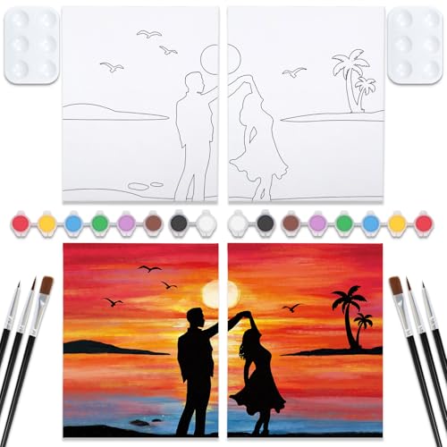 VOCHIC Sip and Paint Kit,Pre Drawn Canvas Couples Paint Party Kit Painting Art Set for Adults Date Night Sunset Beach 2 Pack (8 x 10 Inches, Dancing Couple) - size: 8x10, style: Dancing Couple