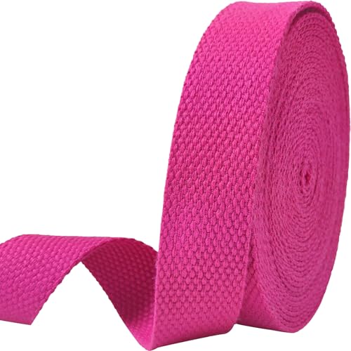 Heavy‑Duty Cotton Webbing Strap 1''x6yds Rose for Bags | 2mm thick webbing for dog collars, backpack, bag handles, apron straps, slings, sewing repairs & DIY craft projects. - color: Rose