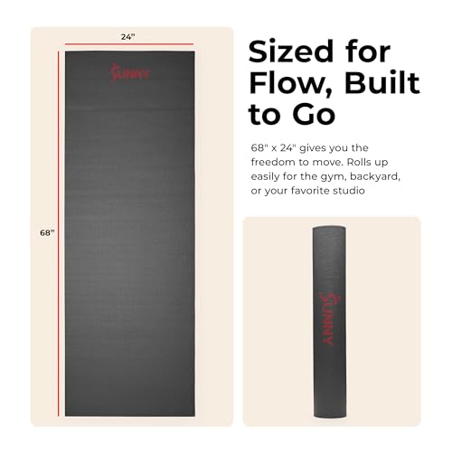 Sunny Health & Fitness Exercise Yoga Mats - Non-Slip Support for Home & Gym - color: Classic Black