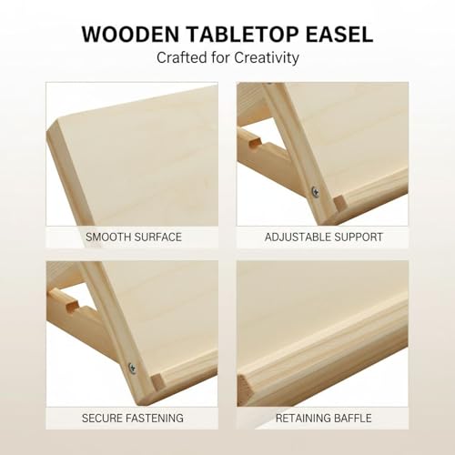 2 Pcs Wooden Tabletop Easels, 9.1 x 3.5 x 13 in Portable Drafting Board for Desk Painting, Drawing, Reading, and Display, Wood Color
