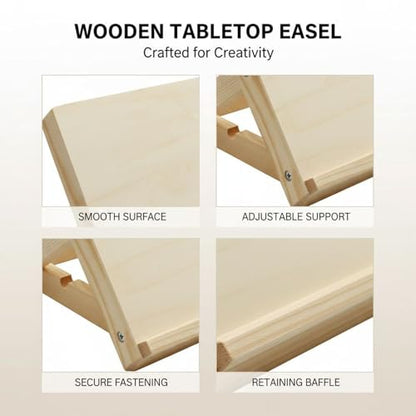 2 Pcs Wooden Tabletop Easels, 9.1 x 3.5 x 13 in Portable Drafting Board for Desk Painting, Drawing, Reading, and Display, Wood Color
