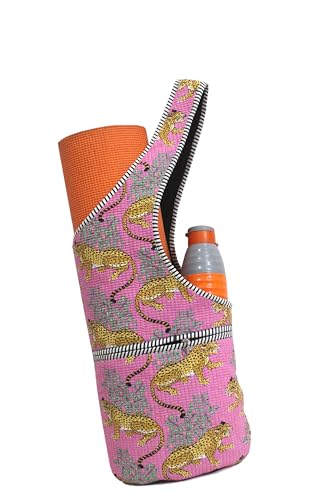 INDIAN CRAFT CASTLE Yoga Mat Bag | Tote Mat Bag | Sling Yoga Tote w/Large Side Pocket & Zipper Pocket | Yoga Mat Carrier Fits Most Size Mats - color: Pink Yellow