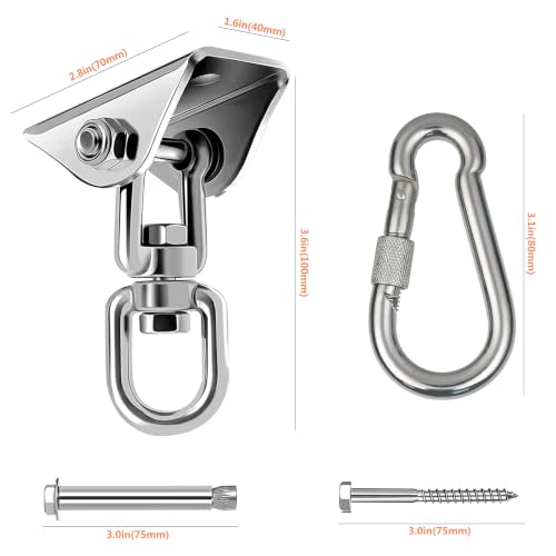 Hammock Hanging Kit, Stainless Steel Hammock Hooks Heavy Duty Hardware 360°Rotating 1300 lb Capacity Swing Ceiling Hook Snap for Hanging Chair Stand,Seat, Tree,Yoga,Gym, Porch(1, Silver) - color: Silver