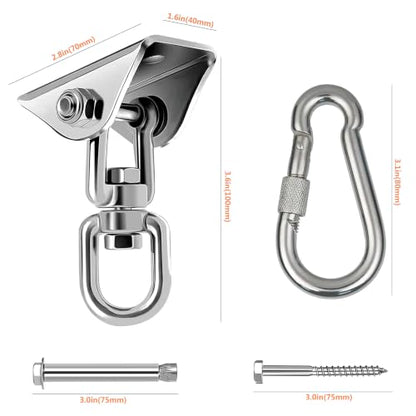 Hammock Hanging Kit, Stainless Steel Hammock Hooks Heavy Duty Hardware 360°Rotating 1300 lb Capacity Swing Ceiling Hook Snap for Hanging Chair Stand,Seat, Tree,Yoga,Gym, Porch(1, Silver) - color: Silver