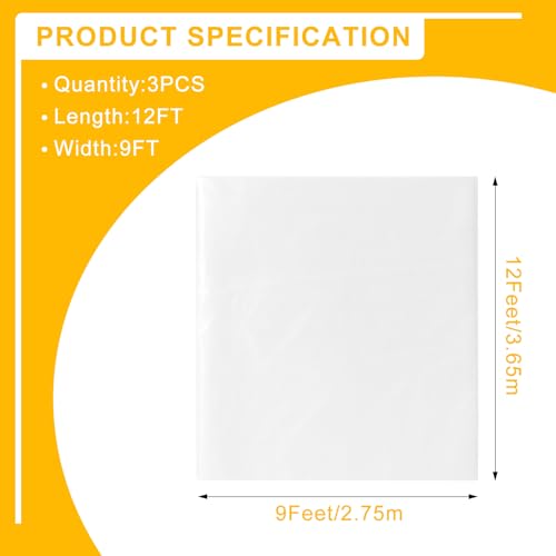 3pcs 9X12FT Plastic Drop Cloths,Waterproof Anti-dust Cover, Disposable Tarp for Painting for Couch/Furniture Cover - size: 3pack