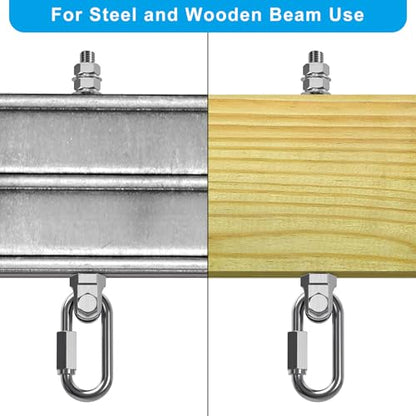 Dolibest Heavy Duty Swing Hanger, 304 Stainless Steel Swing Bolts w/Quick-Connect Carabiner, Swing Hook w/Dual-Screw Locking for Hammock, Yoga Swing, Porch Swing for Wood/Metal Beam-(M10X7'')-1500LB - color: M10X7''-2PCS