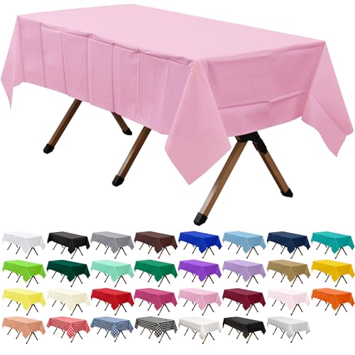 2 Pack Pink Premium Plastic Tablecloth Rectangle 54 x 108 Inches Reusable Rose Pink Decorative Table Cover for Dining, Wedding, Party, Indoor and Outdoor use - color: E01 Pink, size: Rectangle 54"x108"