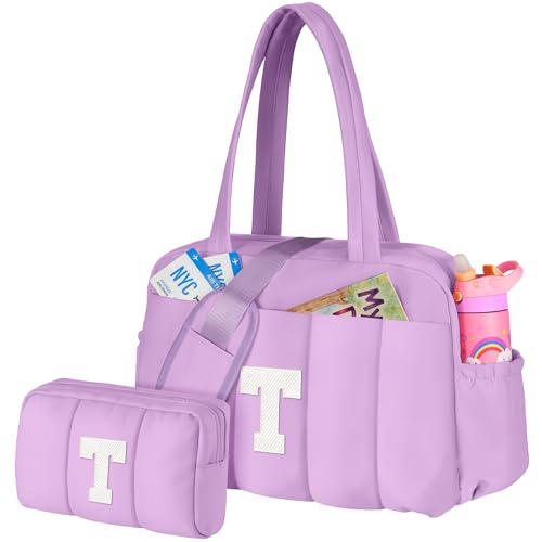 Initial Gym Duffle Bag, Carry On Bags for Women,Gifts for Girl - color: Purple, style: T