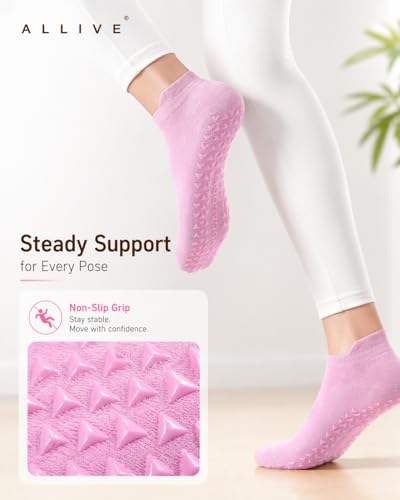 ALLIVE Pilates Socks with Grips for Women, Bamboo Breathable Non Slip Socks for Yoga, Barre, Studio, and Home Use - color: 8 Pairs 2black2grey2white2pink
