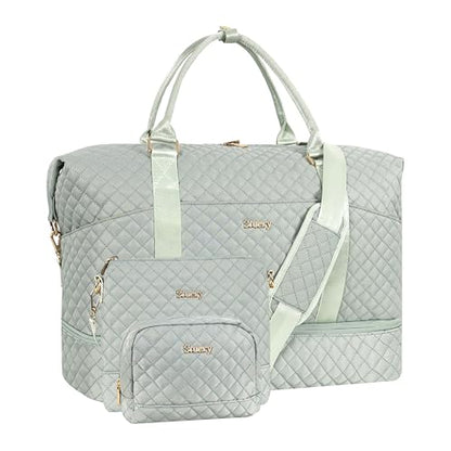 Weekender Bag, Large Travel Duffel Bag for Women, Carry on Overnight Bag with Shoe Compartment and Toiletry Bags - color: J-3PCS Blue