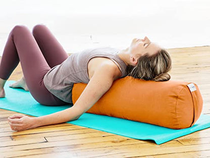 Sol Living Yoga Bolster Pillow for Restorative Yoga, 100% Cotton Meditation Cushion, Extra Firm Support Bolster for Yoga Body Pillow with Removable Washable Cover and Carry Handle