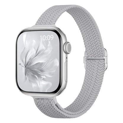 Slim Braided Stretchy Band Compatible with Apple Watch Bands Women | 40mm 41mm 42mm 38mm 44mm 45mm 46mm 49mm Thin Elastic Nylon Solo Loop Strap ,Wristband for iWatch Series 11 10 9 8 7 6 5 4 SE - color: StoneGrey, size: 38/40/41/42mm