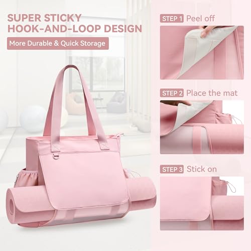 WLLWOO Thick Yoga Mat Bag Women Gym Tote Breathable Mesh Holder Wet Pocket - color: Pink