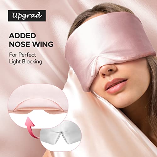 LitBear Silk Sleep Mask for Side Sleeper, Eye Mask Sleeping for Women Men | 100% 22 Momme Pure Mulberry Silk, Face-Hugging Padded Eye Cover for Sleeping with Adjustable Band, Pink - color: Pink