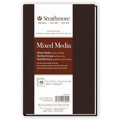 Strathmore 400 Series Mixed Media Paper Art Book, Matte Brown Cover, Natural White, Hardbound, 24 Sheets, 5.5x8.5 inch - size: 5.5x8.5 inch, style: Hardbound