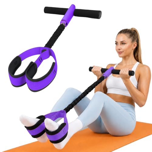 Pedal Resistance Band with Handles, 6-Tubes Natural Rubber Exercise Band - color: Upgraded-Black Purple