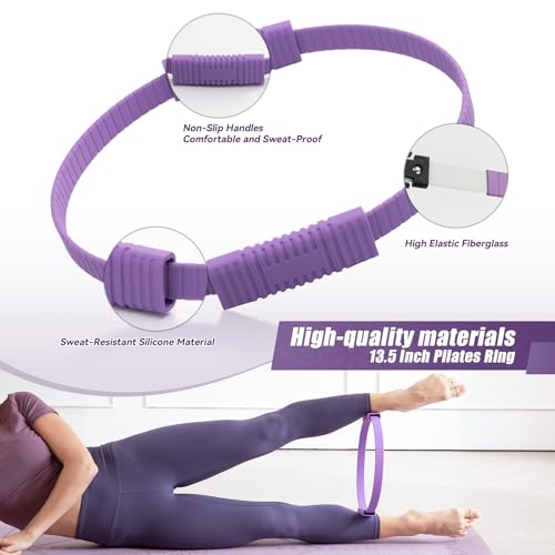 Krightlink Pilates Ring Circle, 14" Magic Circle Pilates Rings for Focusing on Toning Inner Thighs, Arms, and Core, Fitness Exercise Ring Workout Ring for Yoga and Pilates - color: Purple