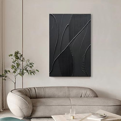 NANKAI Art Hand-Painted Modern Minimalist Abstract Art Black Texture Oil Painting Large Home Wall Art Deco Oil Painting 45x30 inches - color: Nkhb179