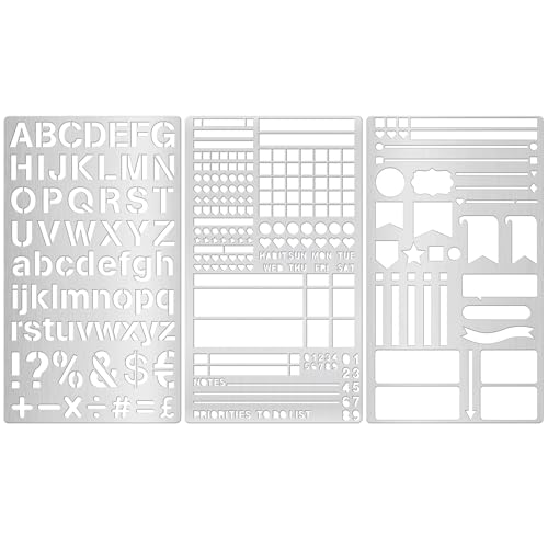 3 PCS Metal Journal Stencils Planner Stencil for Bullet Journal Stencils,Bookmark, Planning, Lines, Habit Tracker, Templates, Tiny Letters, Small Number - size: 3PCS Journal Stencils