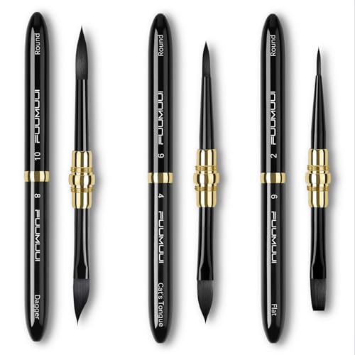 Fuumuui Travel Watercolor Brushes - 3pcs Dual-Tip with 6 Versatile Tip Styles - Premium Synthetic Squirrel Hair Travel Paint Brush Set for Plein Air Painting - Watercolor Acrylic Gouache Ink - color: Black