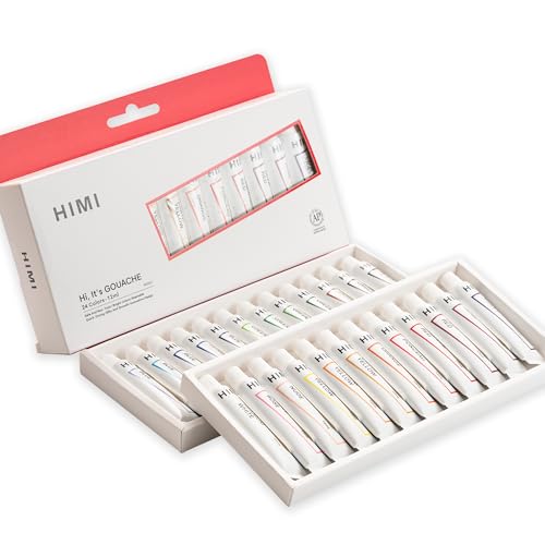 HIMI Gouache Paint Tube Set -24 Colors 12ml, with Rich Pigments, Gouache paint Non-Toxic, suitable for Beginners, Artists, and Hobby Painters. Beautiful Gifts for Art Supplies Painting（24 colors） - color: 24colors