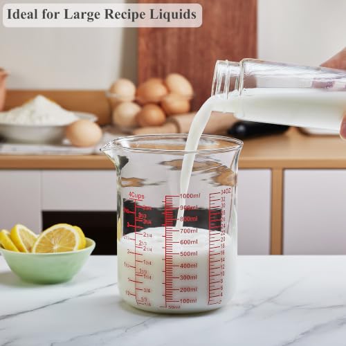 High Borosilicate Glass Measuring Cup-V-Shaped Spout，Glass Measuring Beaker for Kitchen or Restaurant, Easy to Read, 1000 ML (32 Oz, 4Cup) - size: 4Cup,1000ML