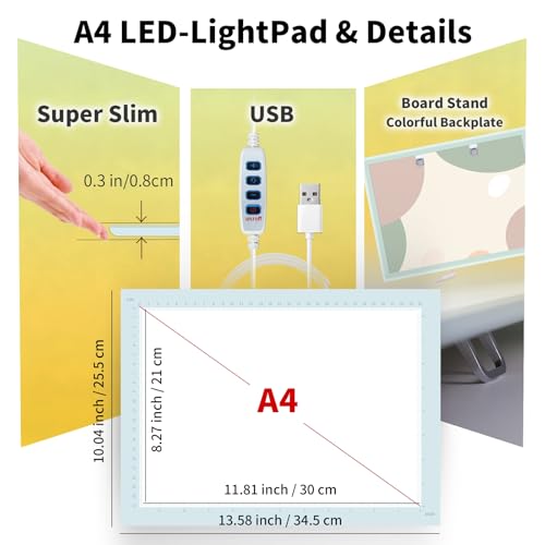 A4 LED Copy Board Light Tracing Box，Trace Light Pad for Tattoo Transferring, Drawing, Streaming, Sketching, Animation, Stenciling，USB LED Light Board for Diamond Painting - size: 13.58"L x 10.04"W x 0.3"H