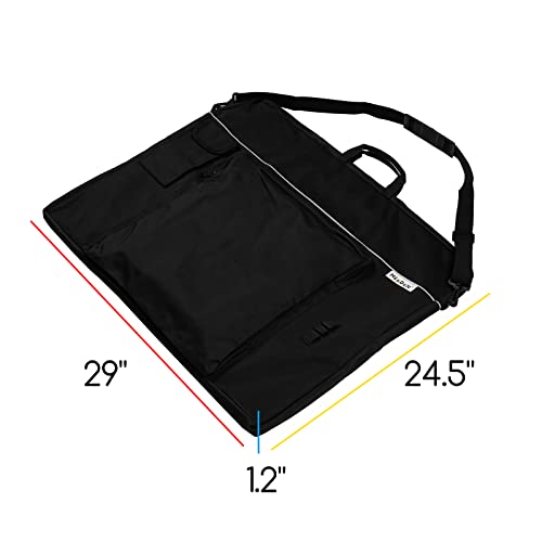 MEEDEN Art Portfolio Bag: 24 x 29 Inch Black Canvas Portfolio Case | Waterproof 600D Oxford with 6 Pockets for Artwork, Canvas, Sketching, Photography, Poster, Solar Panel