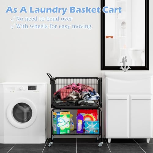 Tennis Ball Cart for 350 Balls, Trolley Cart with Wheels Laundry Basket, Extra Large Utility Trolley for Storage Sport Equipments DIY Tools Toys Ball Hopper Tennis Racket
