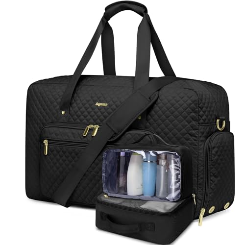 Large Travel Duffle Bag for Women: Carry On Weekender Bags for Womens with Shoe Compartment Overnight Duffel Bags with Wet Toiletry Pocket for Weekend Gym Hospital Bag for Labor and Delivery (Black) - color: Black - 3 PCS, size: Large