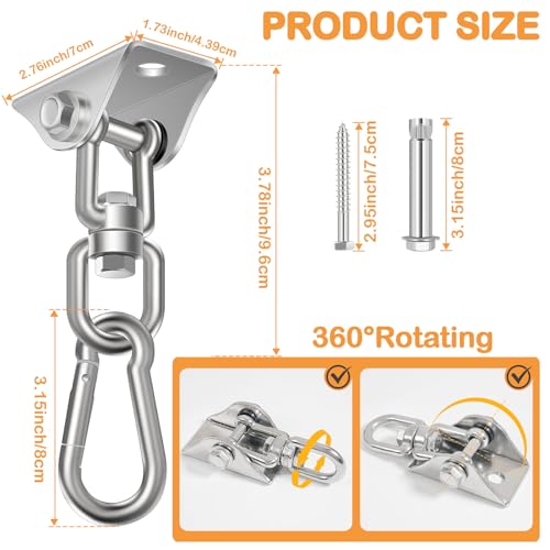 Hammock Hanging Kit, Porch Swing Hanging Kit 1200 Lb Capacity, Hammock Ceiling Hooks Heavy Duty 360°Rotating Hanging Swing Chair Hardware for Hammock Chair Stand, Porch, Yoga, Gym, Silver - color: Silver