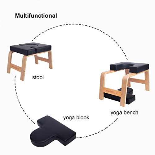 Yoga Headstand Bench- Stand Yoga Chair for Family, Gym - Wood and PU Pads - Relieve Fatigue and Build Up Body (Black) - color: Black
