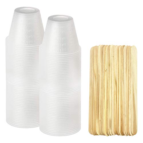 [100 Pack - 1oz] Epoxy Resin Mixing/Medicine Cups with 50 Bonus Mixing Sticks - 1 Ounce Graduated Plastic Cups (1 Sleeve) - EpoxyStix - size: 100ct with 50 Stir Sticks