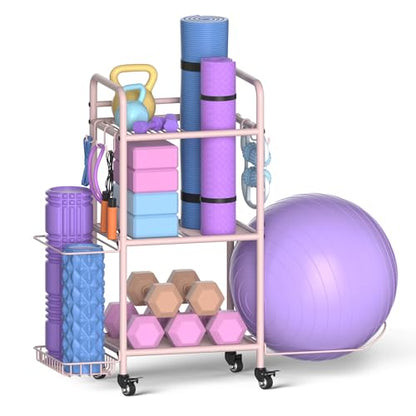 Home Gym Storage Rack Exercise Equipment Storage Organizer for Yoga Mat Dumbbells Kettlebells Foam Roller Yoga Strap & Resistance Bands, Ideal Yoga Mat Holder & Workout Equipment Organizer