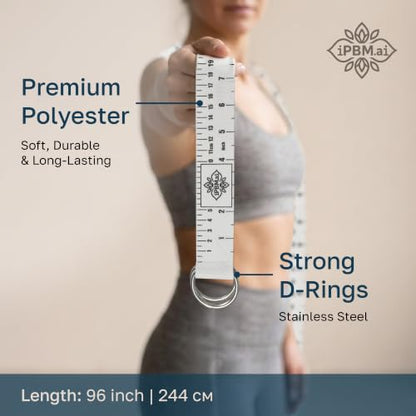 Precision Yoga Strap – Stretching Strap with Measurement Indicators for Physical Therapy, Recovery, Mobility & Flexibility Tracking – Durable Polyester Webbing with Metal D-Rings