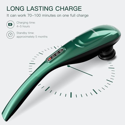 MEGAWISE Cordless Handheld Back Massager w/Rechargeable 3200mAh Battery, 5 Speed and 5 +2 Massage Nodes with Hard, Medium and 2 Soft Silicone Nodes; Massage While Moving Around (Dark Green) - color: Dark Green