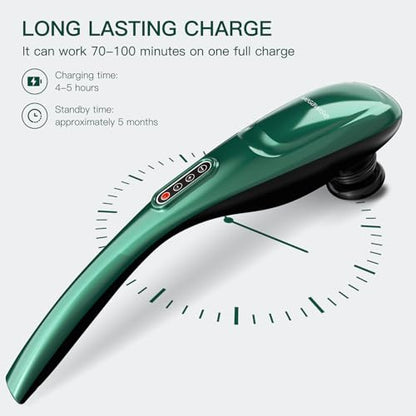MEGAWISE Cordless Handheld Back Massager w/Rechargeable 3200mAh Battery, 5 Speed and 5 +2 Massage Nodes with Hard, Medium and 2 Soft Silicone Nodes; Massage While Moving Around (Dark Green) - color: Dark Green