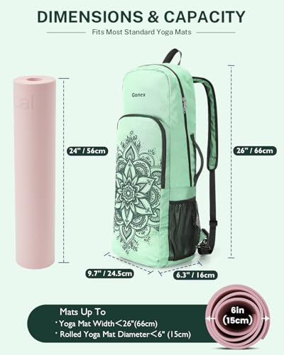 Gonex Yoga Mat Bag Convertible Backpack Blocks Carrier with Wet Pocket | 600D Polyester, Fits Most Yoga Mats，Multiple Compartment, Padded Straps, 2 Carry Ways, Gym, Travel & Daily Use - color: Green