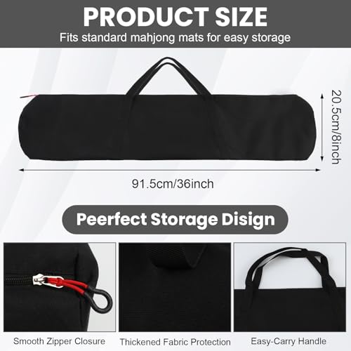 34-Inch Mahjong Mat Bag, Heavy-Duty Canvas Carrying Bag with Center Dual Handles & Smooth Zipper, Fits Mahjong Mat, Racks & Tiles, All-in-One Travel Storage Bag - color: Black