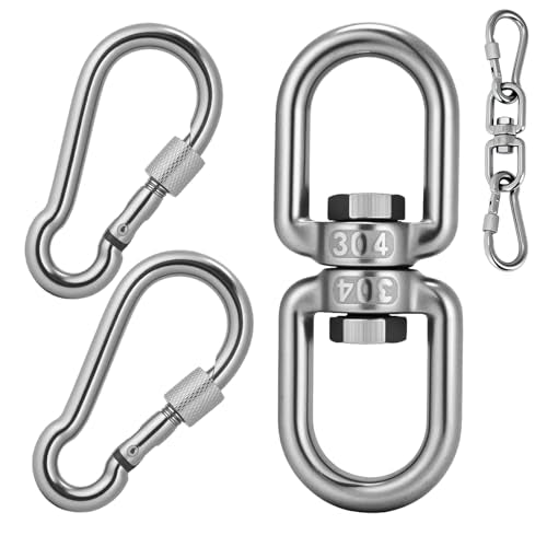 Aheucndg Heavy Duty 1200 lb Capacity Swivel Ring Double Ended Swivel Eye Hook, 304 Stainless Steel 1Pack Swivel Hooks + 2Pack Snap Hook, Easy Installation for Hanging Chair, Hammock, Boxing Bag, Gym - color: Silver, size: 8mm