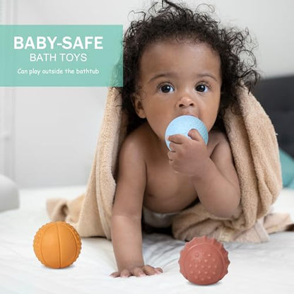 Bath Toys, Soft Sport Sensory Balls for Toddlers Boys Girls No Hole Wheat Straw Soft Montessori Toys for Babies 6 Months+, Swimming Pool Beach Shower Baby Toys - style: Sports Bath Ball Set