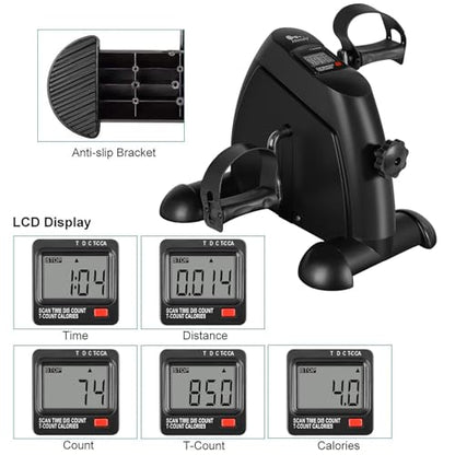 Mini Exercise Bike, himaly Under Desk Bike Pedal Exerciser Portable Foot Cycle Arm & Leg Peddler Machine with LCD Screen Displays - color: Black