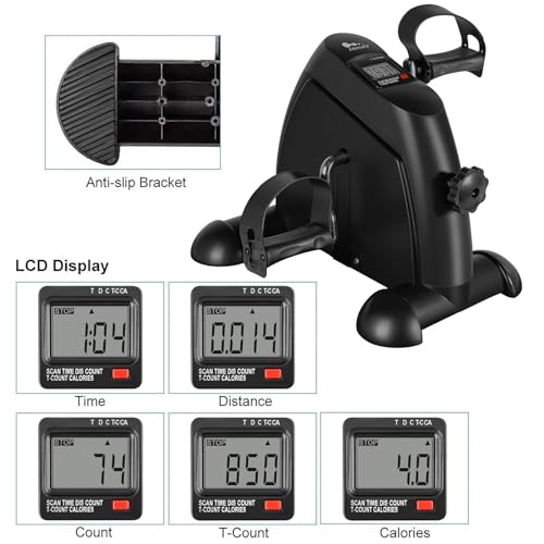 Mini Exercise Bike, himaly Under Desk Bike Pedal Exerciser Portable Foot Cycle Arm & Leg Peddler Machine with LCD Screen Displays - color: Black